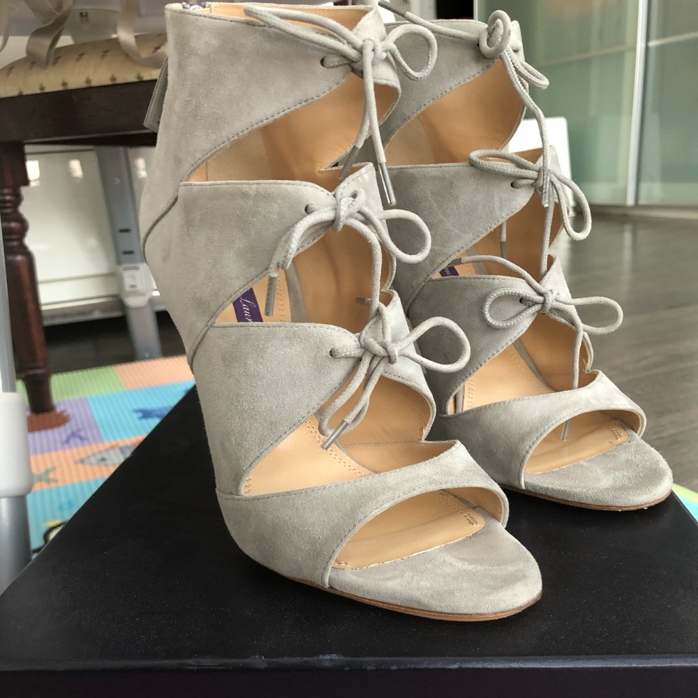 Gorgeous light grey suede RL Stiletto booties